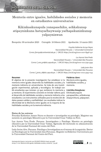 Mentoría entre iguales, habilidades sociales y memoria en estudiantes universitarios