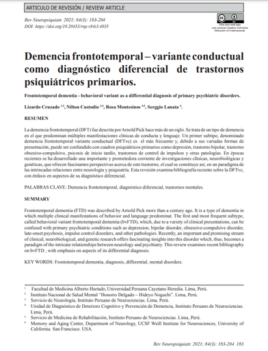 Frontotemporal dementia - behavioral variant as a differential diagnosis of primary psychiatric disorders