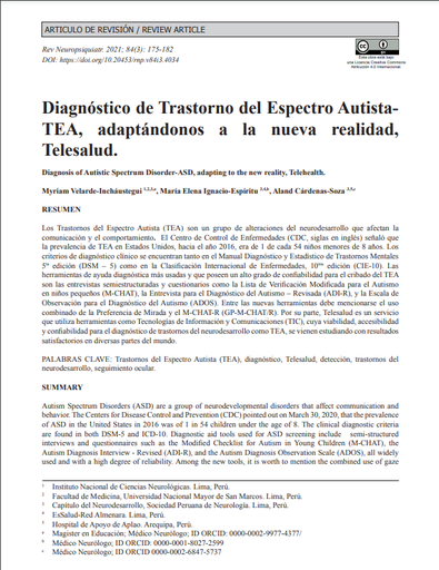 Diagnóstico de Trastorno del Espectro Autista- TEA, adaptándonos a la nueva realidad, Telesalud