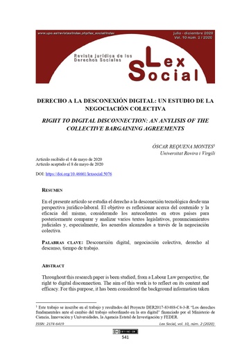 Derecho a la desconexión digital: un estudio de la negociación colectiva