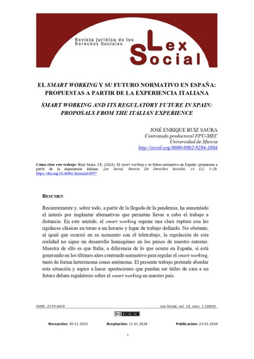 El smart working y su futuro normativo en España: propuestas a partir de la experiencia italiana