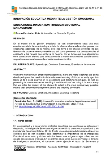 Innovación educativa mediante la gestión emocional