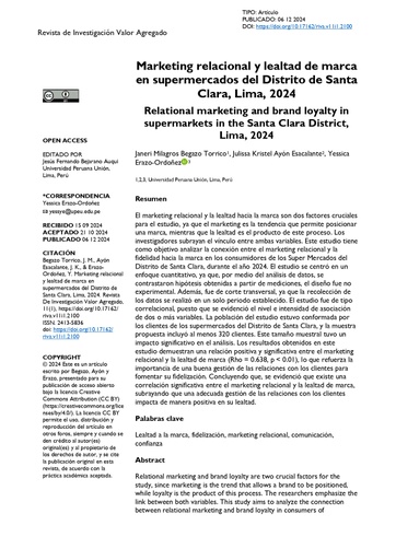 Marketing relacional y lealtad de marca en supermercados del Distrito de Santa Clara, Lima, 2024