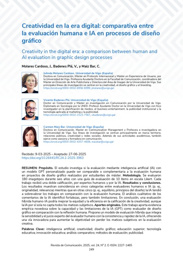 Creatividad en la era digital: comparativa entre la evaluación humana e IA en procesos de diseño gráfico