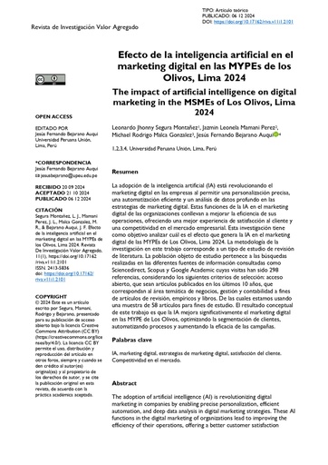 Efecto de la inteligencia artificial en el marketing digital en las MYPEs de los Olivos, Lima 2024