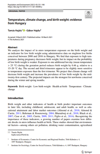 Temperature, climate change, and birth weight: evidence from Hungary