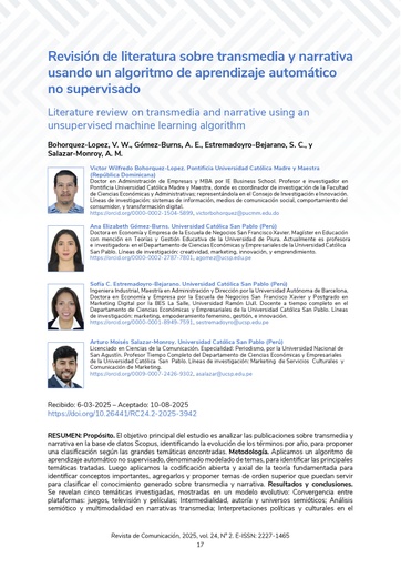 Revisión de literatura sobre transmedia y narrativa usando un algoritmo de aprendizaje automático no supervisado