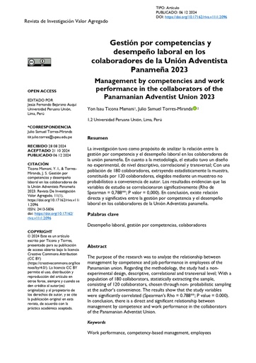 Gestión por competencias y desempeño laboral en los colaboradores de la Unión Adventista Panameña 2023