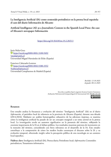La Inteligencia Artificial (IA) como contenido periodístico en la prensa local española: el caso del diario Información de Alicante