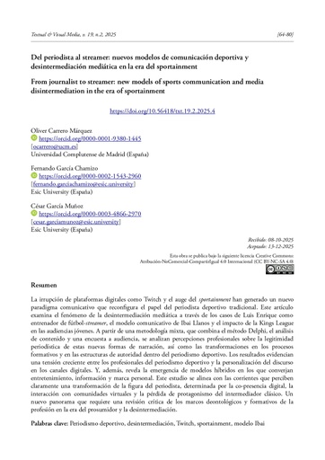 Del periodista al streamer: nuevos modelos de comunicación deportiva y desintermediación mediática en la era del sportainment