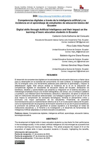 Competencias digitales a través de la inteligencia artificial y su incidencia en el aprendizaje de estudiantes de educación básica del Ecuador