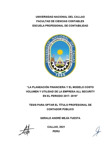 La planeación financiera y el modelo costo volumen y utilidad de la empresa All Security en el periodo 2017- 2019