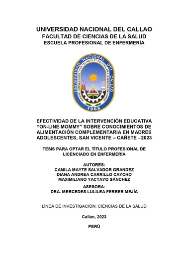 Efectividad de la intervención educativa “On-Line Mommy” sobre conocimientos de alimentación complementaria en madres adolescentes, San Vicente – Cañete - 2023