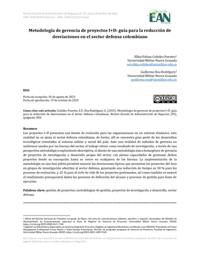 Metodología de gerencia de proyectos I+D: guía para la reducción de desviaciones en el sector defensa colombiano