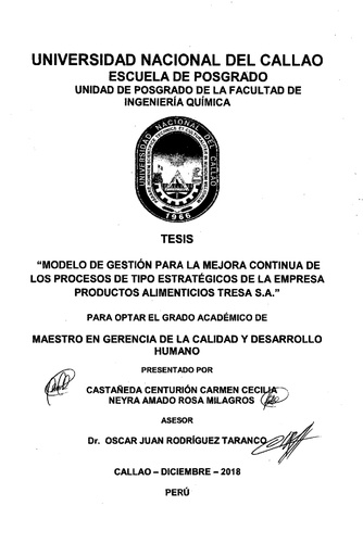 “Modelo de gestión para la mejora continua de los procesos de tipo estratégicos de la empresa productos alimenticios Tresa S.A.“