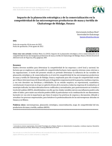 Impacto de la planeación estratégica y de la comercialización en la competitividad de las microempresas productoras de masa y tortilla de Chalcatongo de Hidalgo, Oaxaca