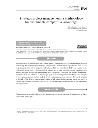 Strategic project management: a methodology for sustainable competitive advantage