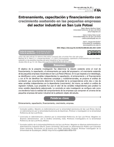 Entrenamiento, capacitación y financiamiento con crecimiento sostenido en las pequeñas empresas del sector industrial en San Luis Potosí