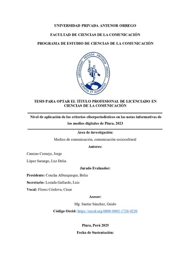 Nivel de aplicación de los criterios ciberperiodísticos en las notas informativas de los medios digitales de Piura, 2023