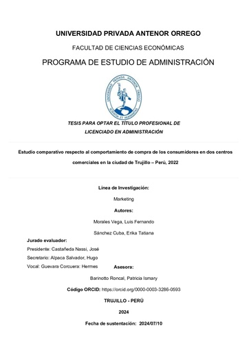 Estudio comparativo respecto al comportamiento de compra de los consumidores en dos centros comerciales en la ciudad de Trujillo – Perú, 2022