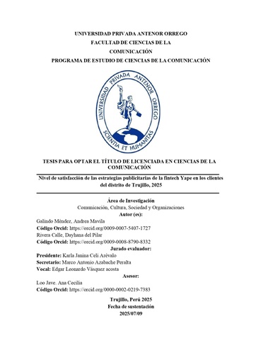 Nivel de satisfacción de las estrategias publicitarias de la fintech Yape en los clientes del distrito de Trujillo, 2025