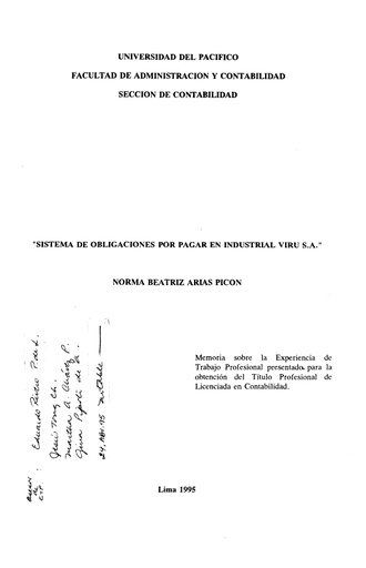 Sistema de obligaciones por pagar en Industrial Virú S.A.
