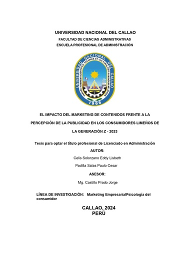 Impacto del marketing de contenidos frente a la percepción de la publicidad en los consumidores Limeños de la Generación Z - 2023