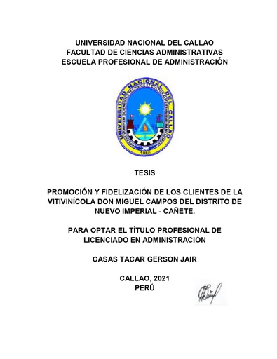 Promoción y fidelización de los clientes de la vitivinícola don miguel campos del distrito de nuevo imperial - Cañete.