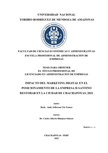 Impacto del Marketing Digital en el posicionamiento de la empresa D-Santino Restobar en la ciudad de Chachapoyas, 2021.