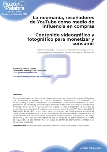 Razon y Palabra Vol. 27 Núm. 118 (2023): Nuevas tecnologías: implicaciones para la empresa y consumidor lifestyle