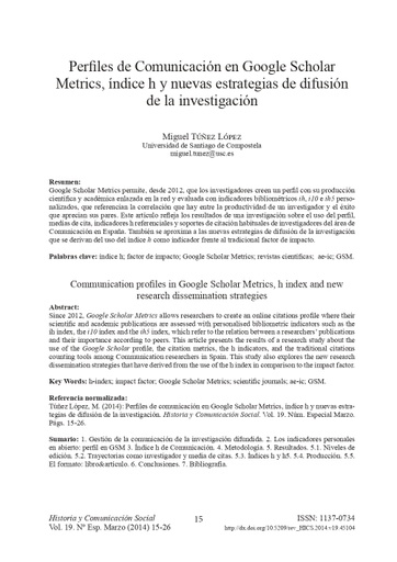 Historia y Comunicación Social Vol. 19 (aproximadamente 2014) (dentro de número regular)