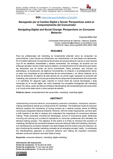 Revista Científica Arbitrada de Investigación en Comunicación, Marketing y Empresa Vol. 7 Núm. 14