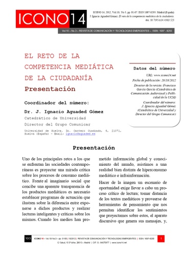Revista ICONO 14 Vol. 10, Núm. 3: El reto de la competencia mediática de la ciudadanía