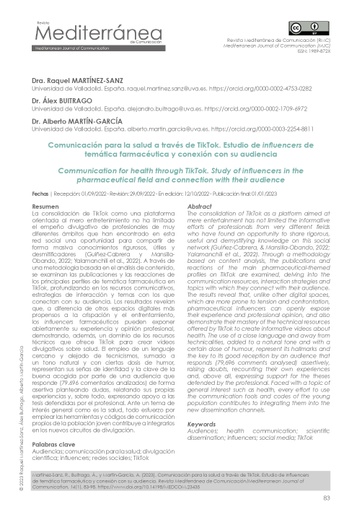 Comunicación para la salud a través de TikTok. Estudio de influencers de temática farmacéutica y conexión con su audiencia