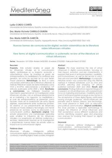Nuevas formas de comunicación digital: revisión sistemática de la literatura sobre influencers virtuales