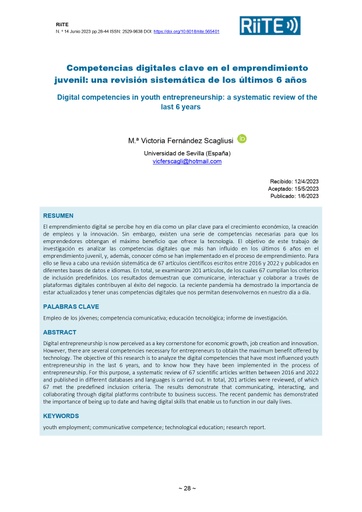 Competencias digitales clave en el emprendimiento juvenil: una revisión sistemática de los últimos 6 años