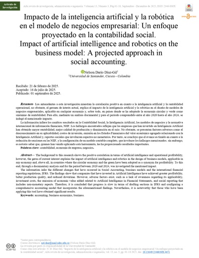 Impacto de la inteligencia artificial y la robótica en el modelo de negocios empresarial: Un enfoque proyectado en la contabilidad social