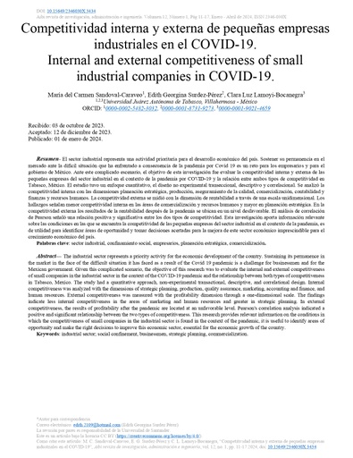 Competitividad interna y externa de pequeñas empresas industriales en el COVID-19