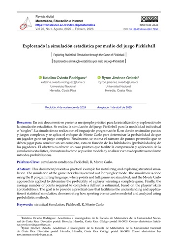 Explorando la simulación estadística por medio del juego Pickleball