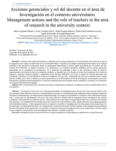 Acciones gerenciales y rol del docente en el área de Investigación en el contexto universitario