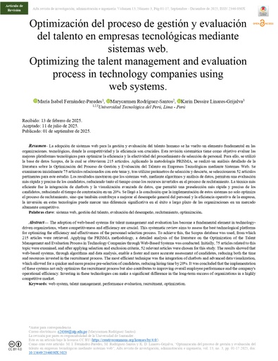 Optimización del proceso de gestión y evaluación del talento en empresas tecnológicas mediante sistemas web