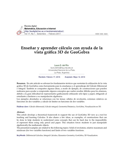 Enseñar y aprender cálculo con ayuda de la vista gráfica 3D de GeoGebra