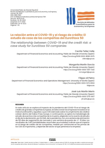 La relación entre el COVID-19 y el riesgo de crédito: un estudio de caso para las 50 compañías del EuroStoxx