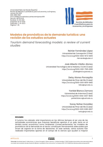Modelos de pronósticos de la demanda turística: una revisión de los estudios actuales