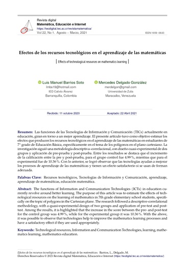 Efectos de los recursos tecnológicos en el aprendizaje de las matemáticas