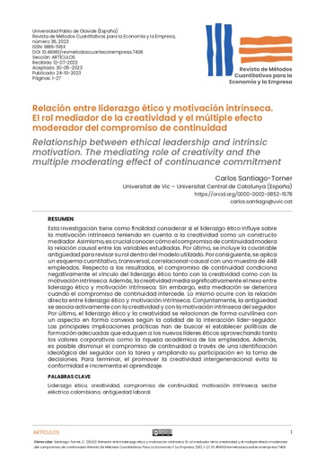 Relación entre liderazgo ético y motivación intrínseca. El rol mediador de la creatividad y el múltiple efecto moderador del compromiso de continuidad