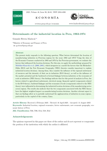 Determinants of the industrial location in Peru, 1963-1974