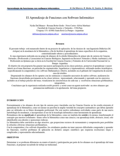 El Aprendizaje de Funciones con Software Informático