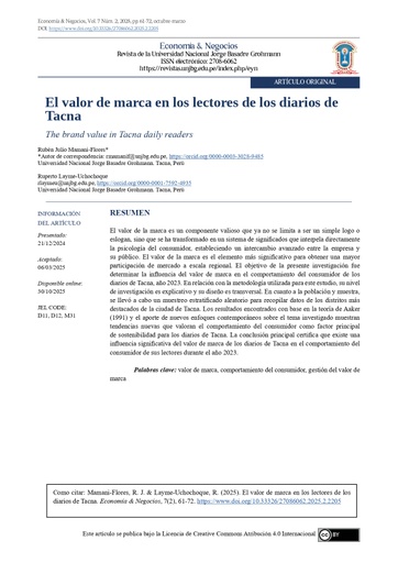 El valor de marca en los lectores de los diarios de Tacna