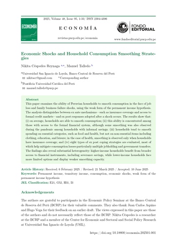 Economic Shocks and Household Consumption Smoothing Strategies
